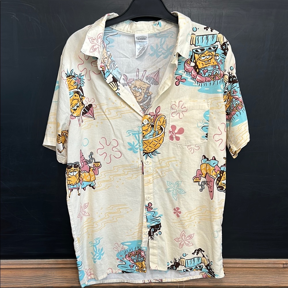 SpongeBob SquarePants Cream Graphic Button Down Shirt